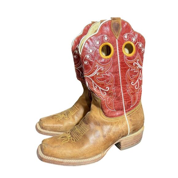 Arango Womens Mexican Leather Cowboy Western Boots Red Brown 24.5 US 7.5 Womens - Picture 1 of 8